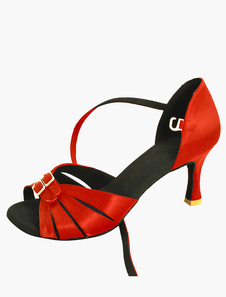 Belles chaussures personnalisées de danse latine à bout ouvert en fausse soie orange