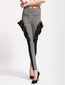 Leggins en polyester noir à carreaux et volants