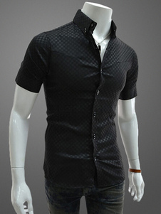 Chemise slim unicolore en coton manches courtes