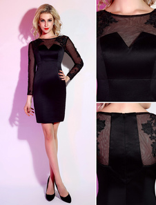 Robe de cocktail en satin noir avec applique