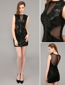 Petite robe noire fourreau avec paillettes à licou