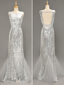 Robe de soirée argente avec ceinture longueur plancher