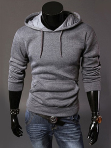 Sweat-shirt unicolore à capuche en coton mélangé