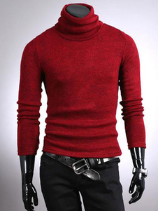 Pull homme en coton chiné col roulé coupe moulante