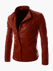 Veste homme slim en PU unicolore à col montant