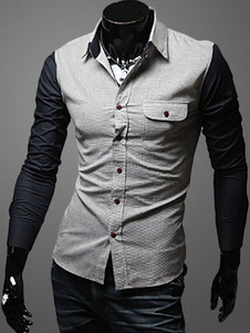 Chemise en coton mélangé color-block à manche longue