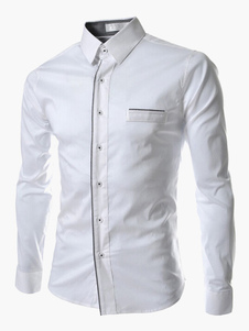 Chemise slim en coton manches longues avec fausse poche