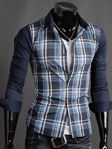 Chemise bleue à damier loisir pour homme, coton