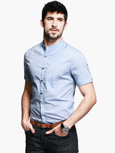 Chemise homme en coton bleu ciel clair manches courtes