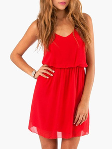 Mini robe en chiffon unicolore à bretelles