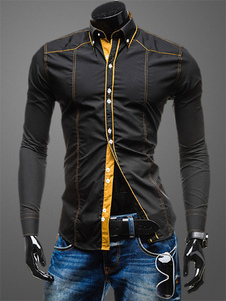 Chemise homme en coton manches longues avec passepoil