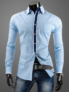 Chemise slim color-block en coton manches longues