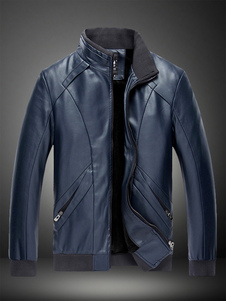 Veste homme en PU marron foncé col montant