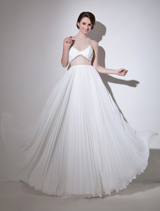 Robe élégante de cocktail ivoire A-ligne en chiffon col rond avec perles