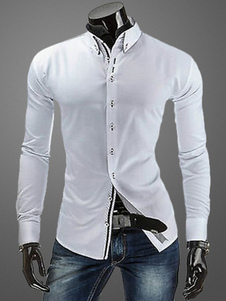 Chemise slim unicolore en coton manches longues