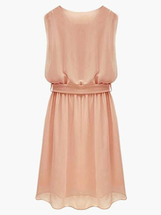 Robe skater chiffon unicolore plissé