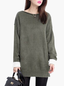 Pull-over féminin vert forêt unicolore avec tricot