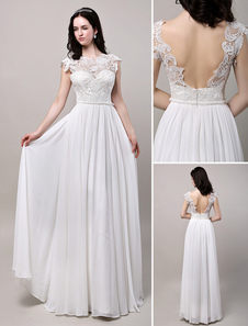 Robe de mariage exquise A-ligne ivoire dentelle longueur plancher