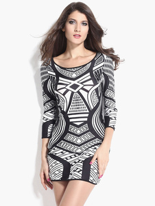 Mini robe bicolore de style tribal imprimé géométrique