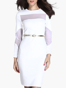 Robe bodycon unicolore en patchwork avec ceinture
