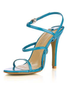 Sandales à talons aigus sexy bleues royales en cuir verni