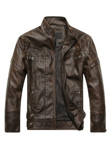 Veste homme en PU unicolore avec zip de col montant