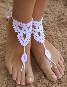 Accessoires pieds-nus élégantes blanches à perles crochetées pour femme