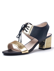 Sandales gladiateur en PU à talons épais avec lacet