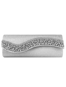 Pochette de soirée unicolore métallique avec perles à bandoulière