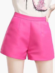 Short féminin en fibre de coton unicolore à taille haute