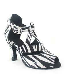 Chaussures de danse latine à talons bobines sexy en satin zébré