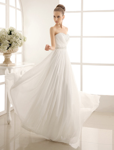 Robe de mariée en chiffon plissé de col coeur longueur plancher