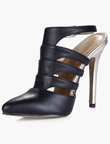 Escarpins à bout pointu et talon aigu en PU noir creusé