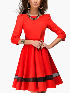 Robe vintage rétro bicolore plissée encolure dégagée