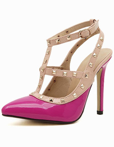 Escarpins cloutés à bout pointu et talon ouvert en PU verni