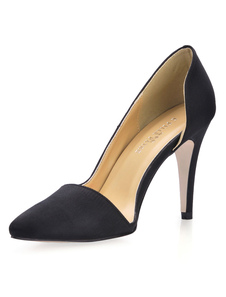 Chaussures à talons aiguilles noires en fausse soie semelle rouge