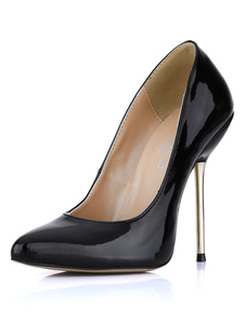 Escarpin noir à talons aigus en cuir verni sexy