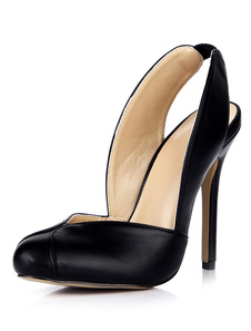 Exquises chaussures à talons en PU noir avec bouton