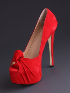 Chaussures à bout ouvert en cuir suédée avec noeud