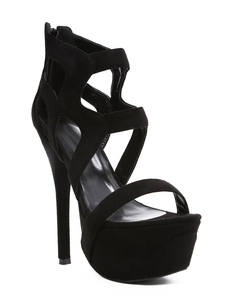 Sandales attrayantes gladiateur noires creusées en tissu à talons aigus