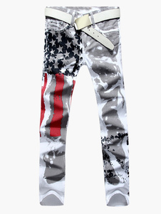 Jean homme coupe droite blanc drapeau