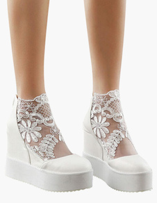 Chaussures compensées en PU avec dentelle