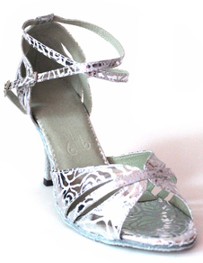 Chaussures de danse latine en PU argent à talon bobine