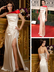 Robe pour les Golden Globes fourreau champagne en satin stretch à une épaule