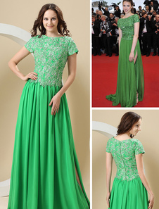 Robe futur festival de Cannes en chiffon avec fente sexy et paillettes