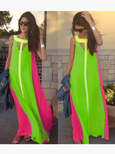 Maxi Robe Sans Manches de Découpes Color Block