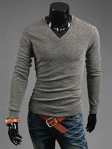 Pull homme en coton mélangé moulant à col V