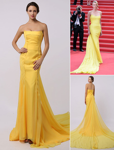 Robe Festival Cannes or sirène chiffon bustier