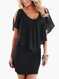 Robe bodycon chiffon à volants détail épaules ouvertes