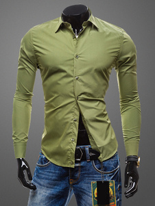 Chemise moulante unicolore en coton manches longues